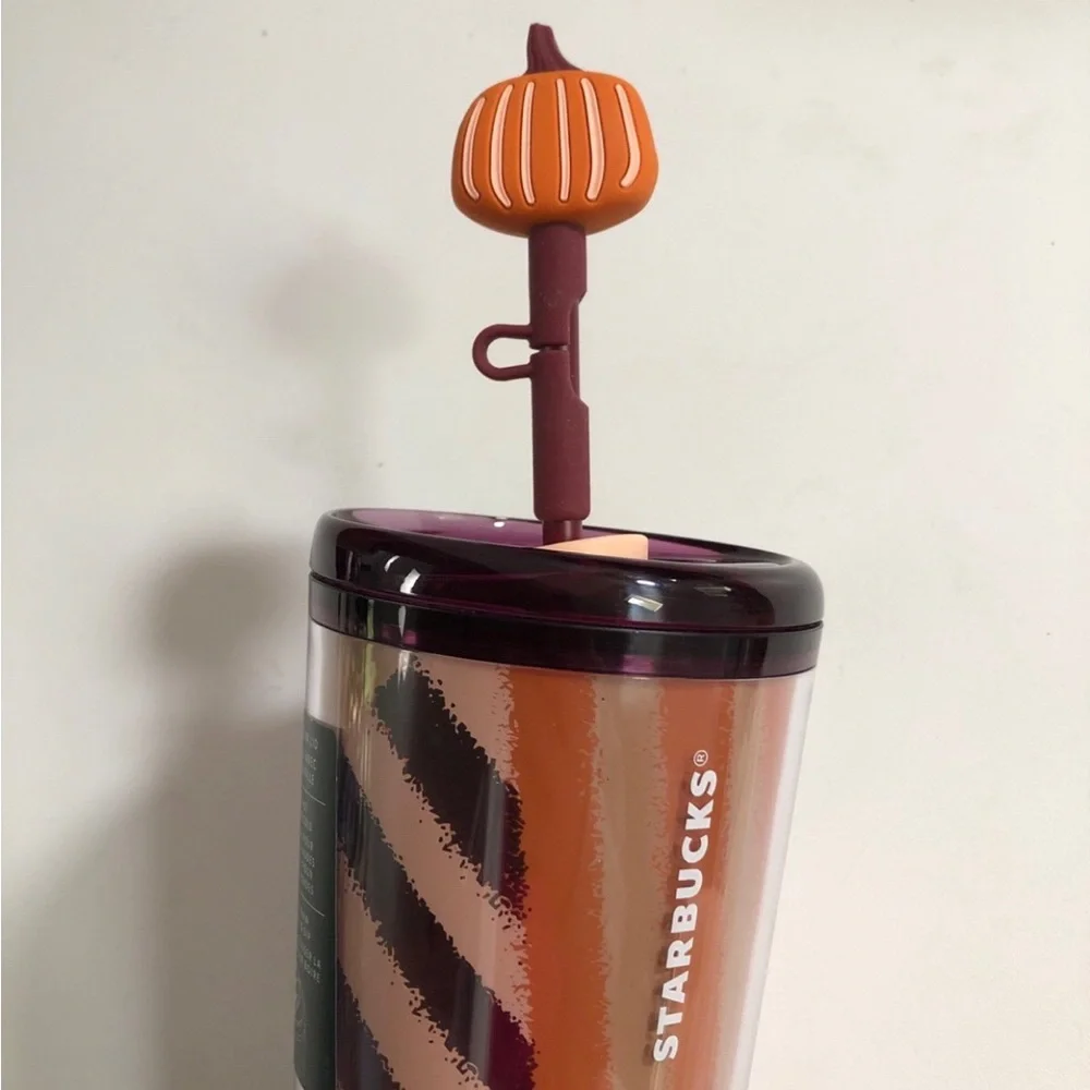 Starbucks fall tumbler cup with pumpkin straw topper brand new